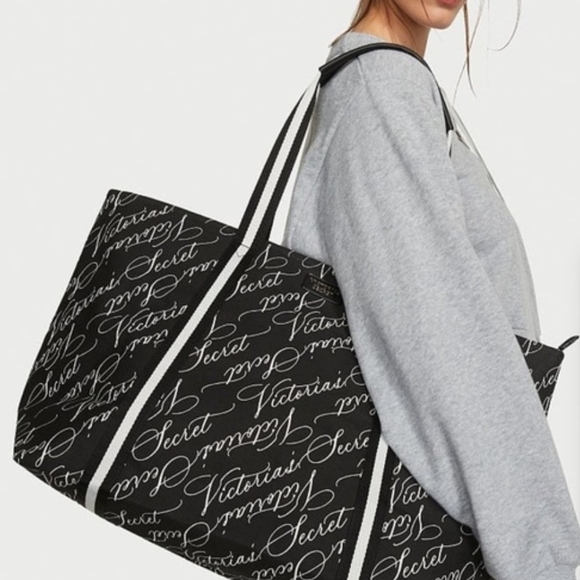 Victoria's Secret Black and White Script Tote - Picture 3 of 4